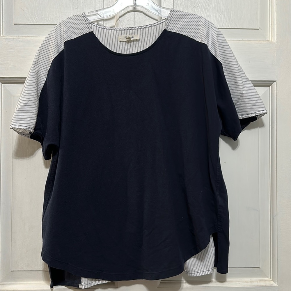 Madewell Oxford Panel Short Sleeve Cotton Shirt Open Back Small